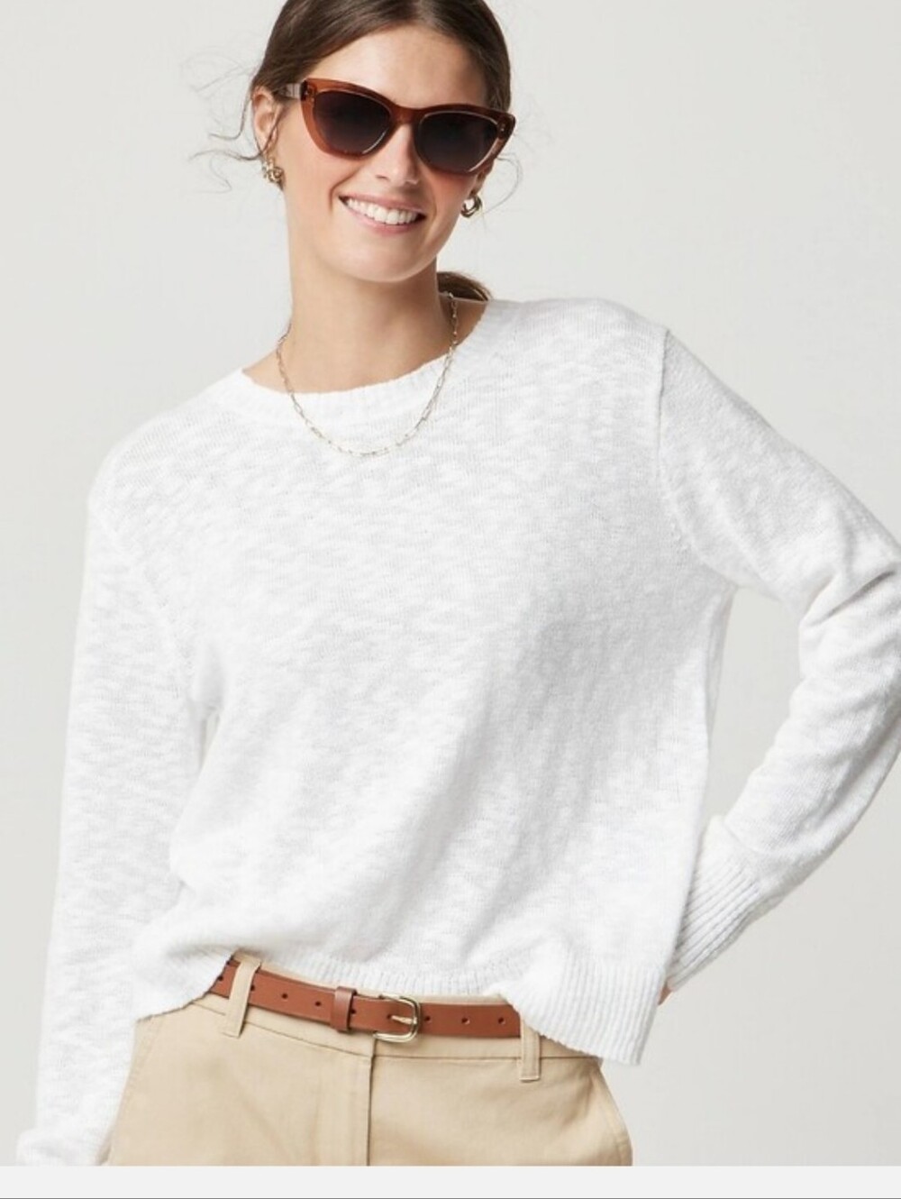 J Crew Crewneck Beach Sweater XL White NWT BQ689 J.Crew Travel Resort Cruise